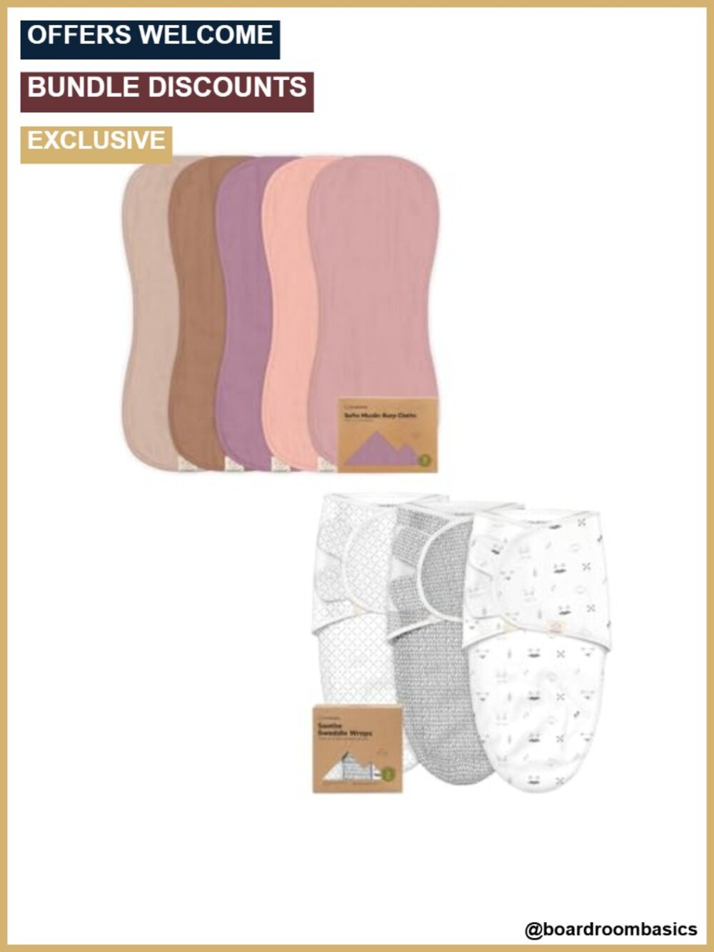 5-Pack Muslin Burp Cloths & 3-Pack Swaddle Sleep Sacks Set